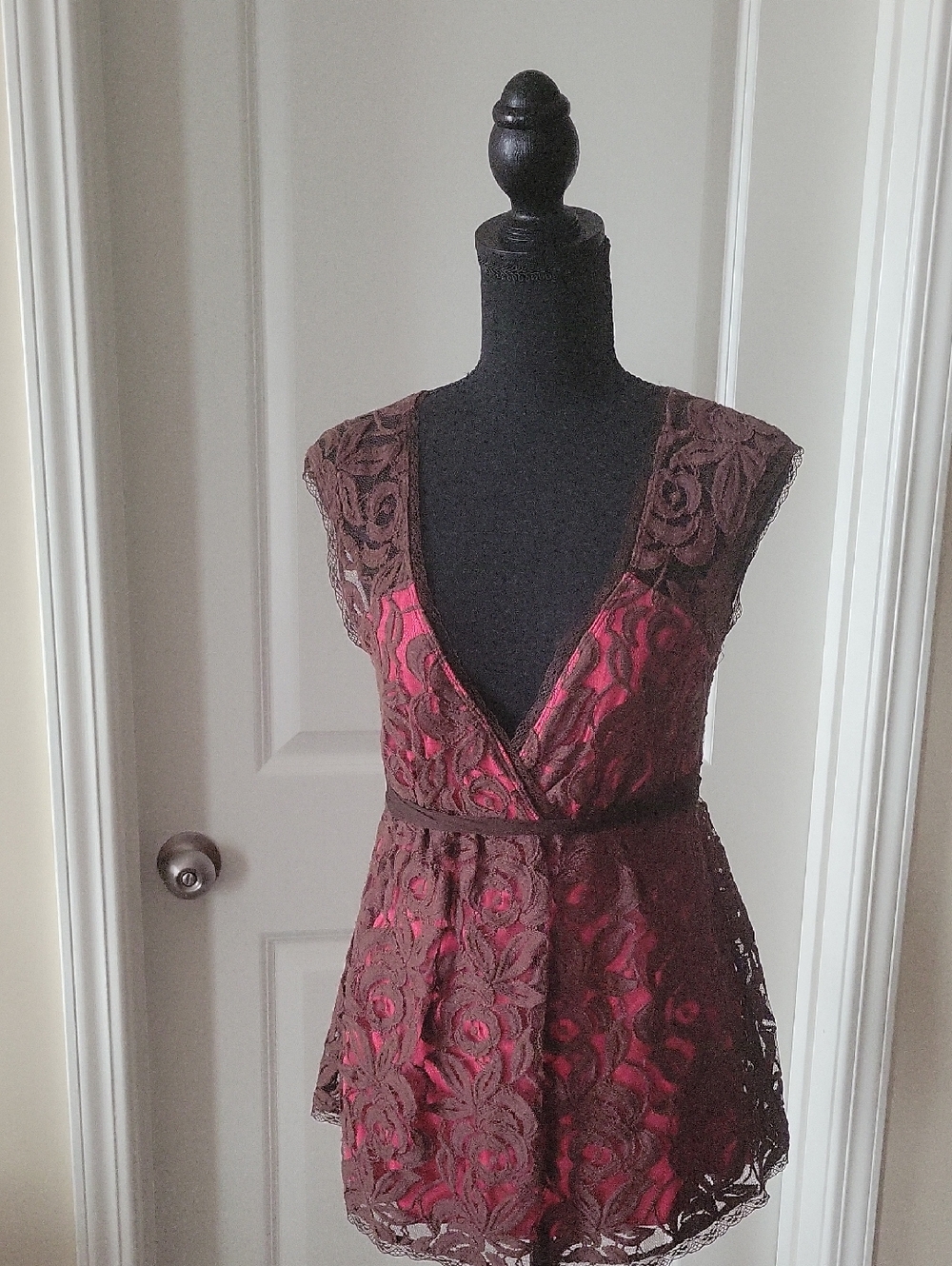 Weston Wear Burgundy Lace Overlay V-Neck Mini Dress